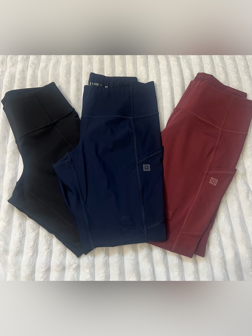 5.11 Tactical Pysical Training Leggings in Navy, Black & Burgundy Sz Medium